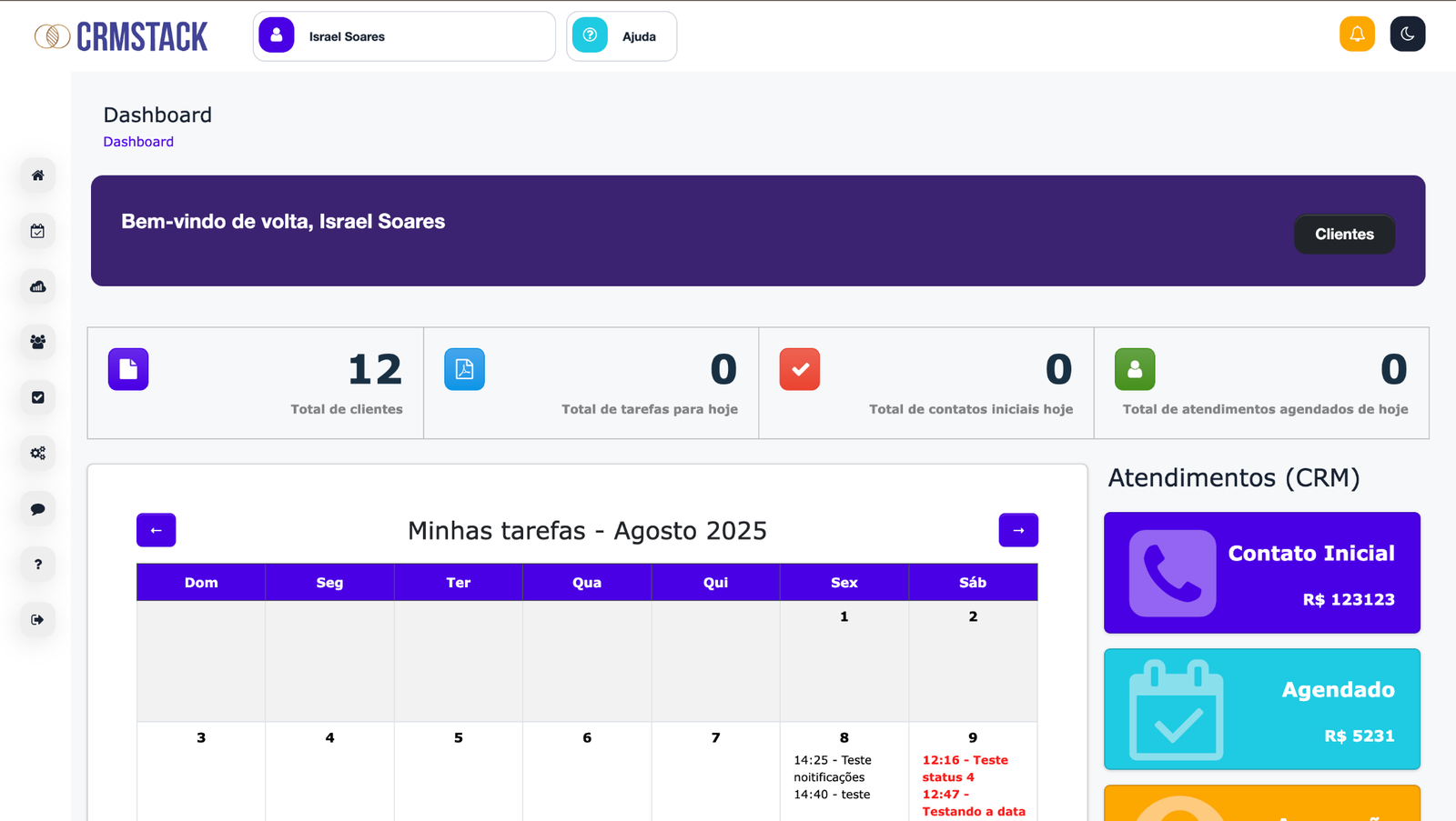 Dashboard do CRMStack